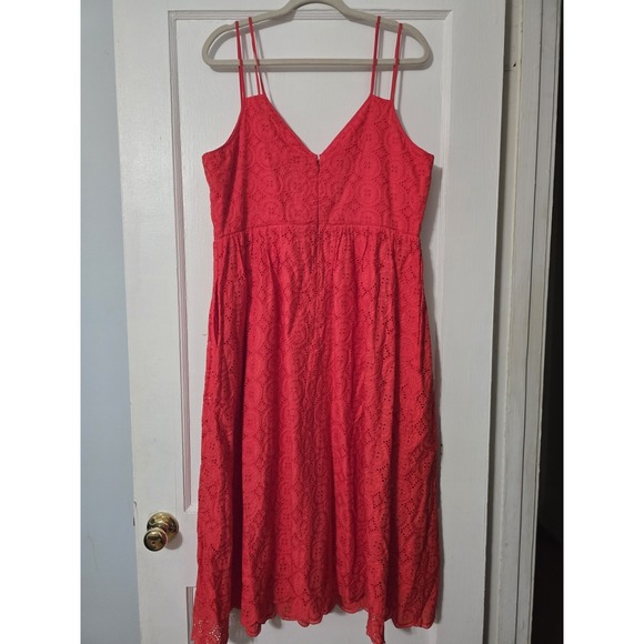 J.Crew Women Double Strap Embroidered Eyelet Orange Midi Dress Size 14 - Picture 2 of 7
